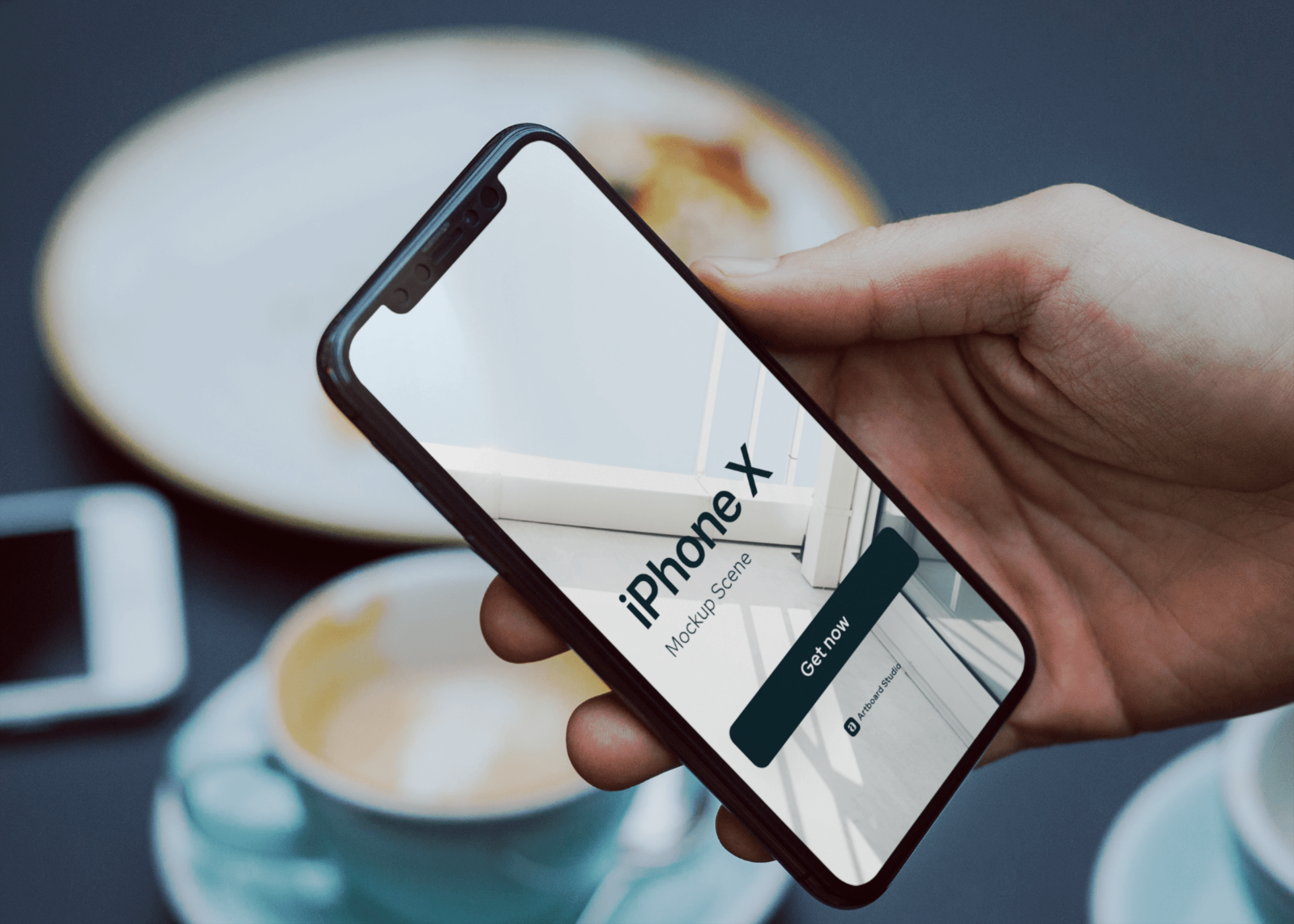 Create beautiful mockups for your product · rotated iphone x device with app store icon · black macbook device template to promote your software or website · black . Hand Holding Iphone X Mockup Scene