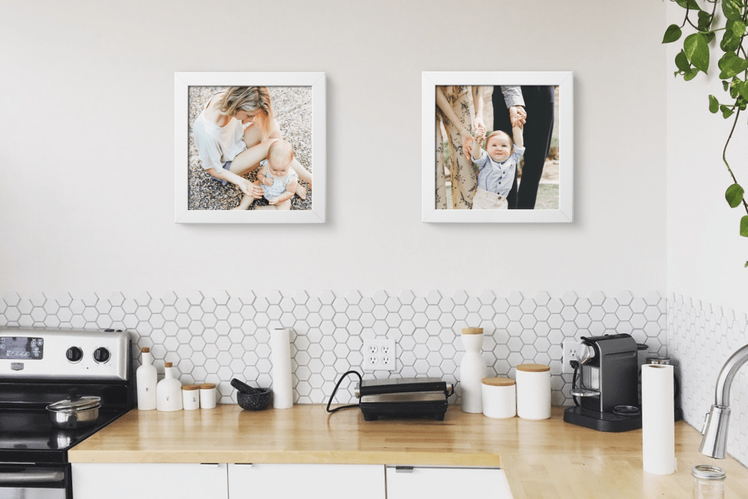 Psd file consists of smart object. Kitchen Wall Square Frame Mockup Scene